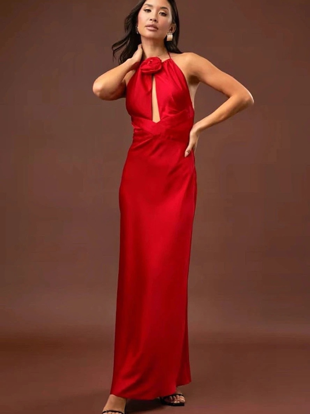 Ronny Kobo Wonder Dress Red Maxi Gown Halter Dress XS NWT